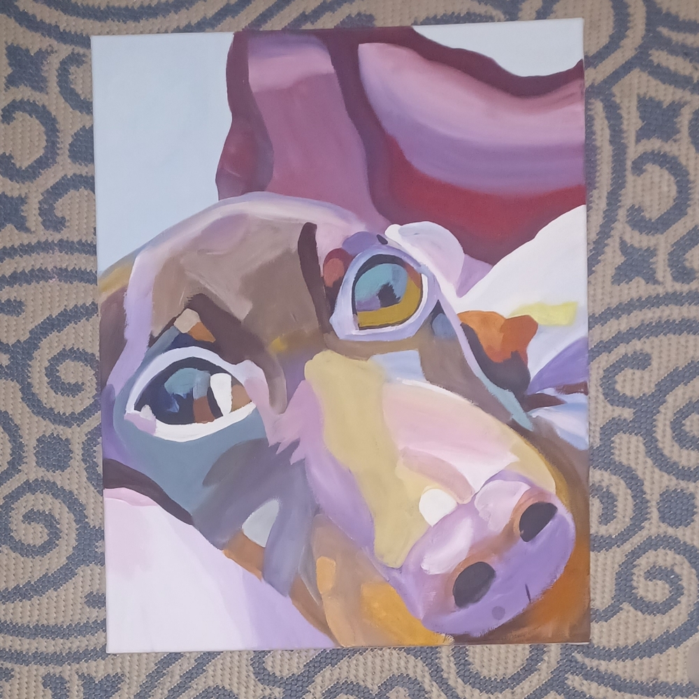 Original Acrylic Vibrant Dachsund Canine Puppy Expressionist Canvas Art - Picture 2 of 7